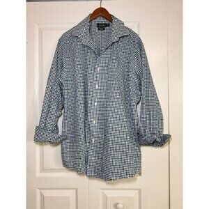 Lauren Ralph Lauren Slim Fit Shirt 18 34/35 Blue Green Gingham Non Iron